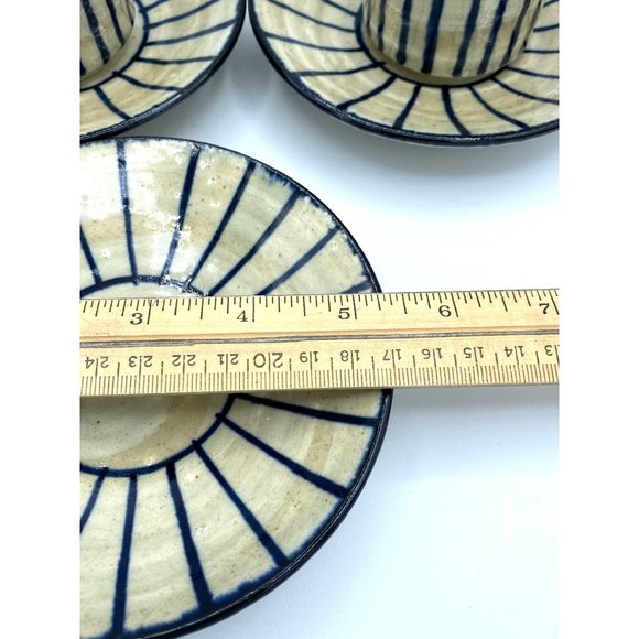 Yamaki Ikai Striped Cups and Saucers Pottery Tea Cups/Demi Tasse/Signed/Twisted - Picture 3 of 5